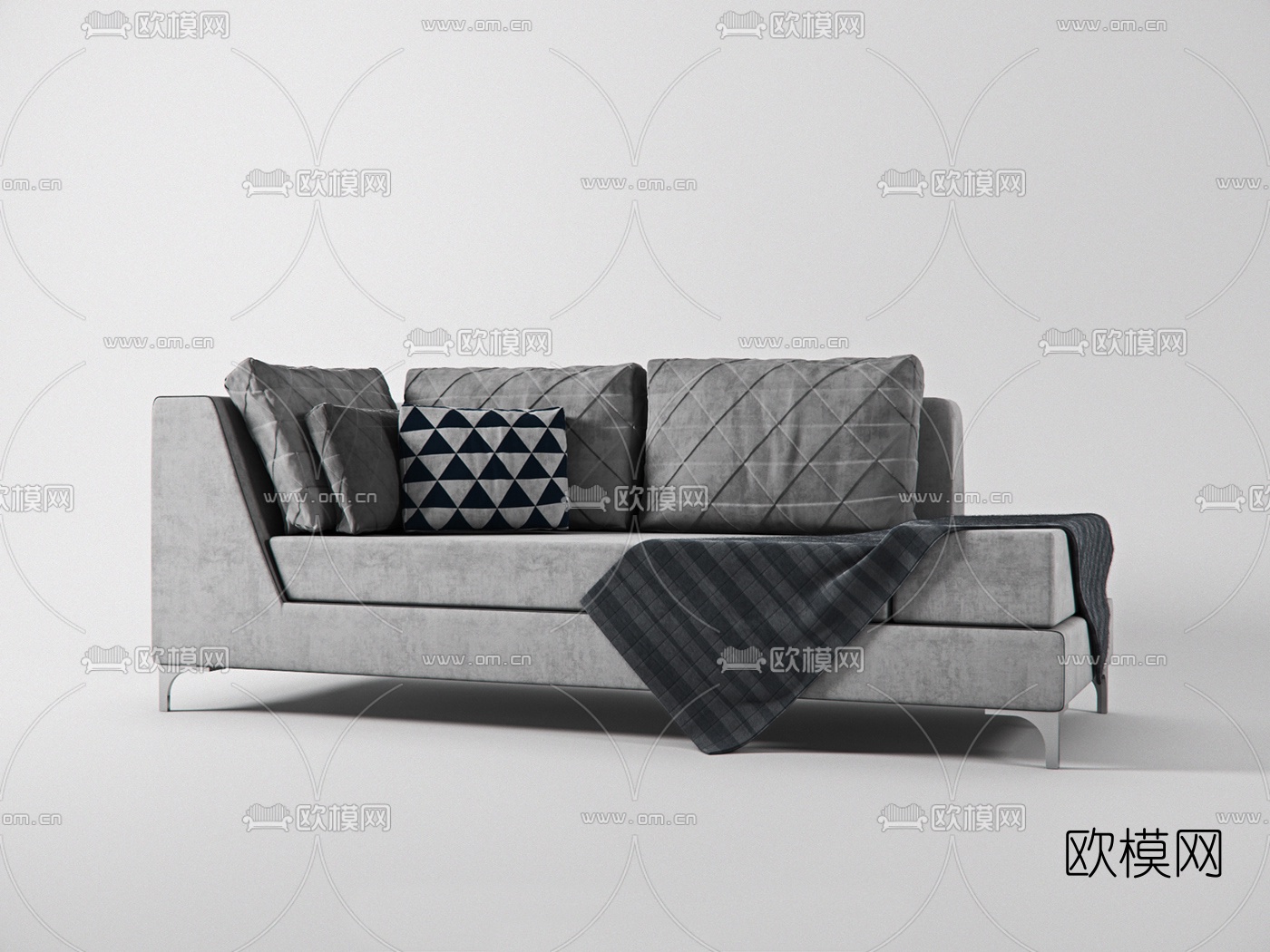 现代布艺多人沙发3d模型下载（渲染图1）