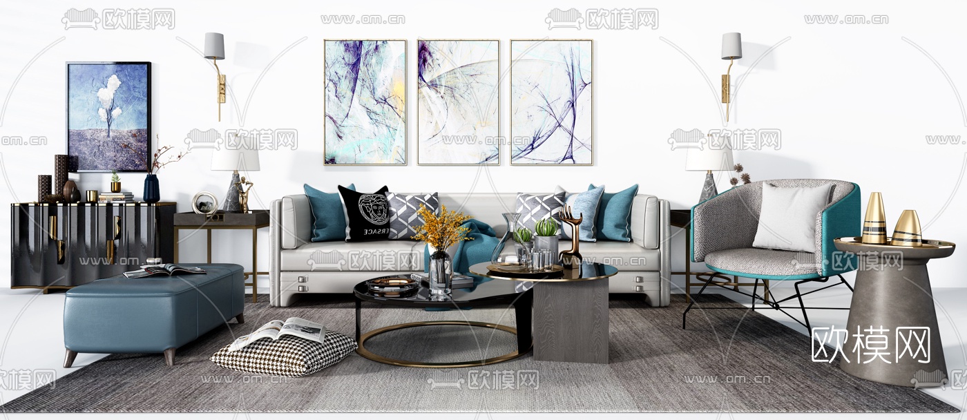 现代组合沙发3d模型-免费3dmax模型库-欧模网