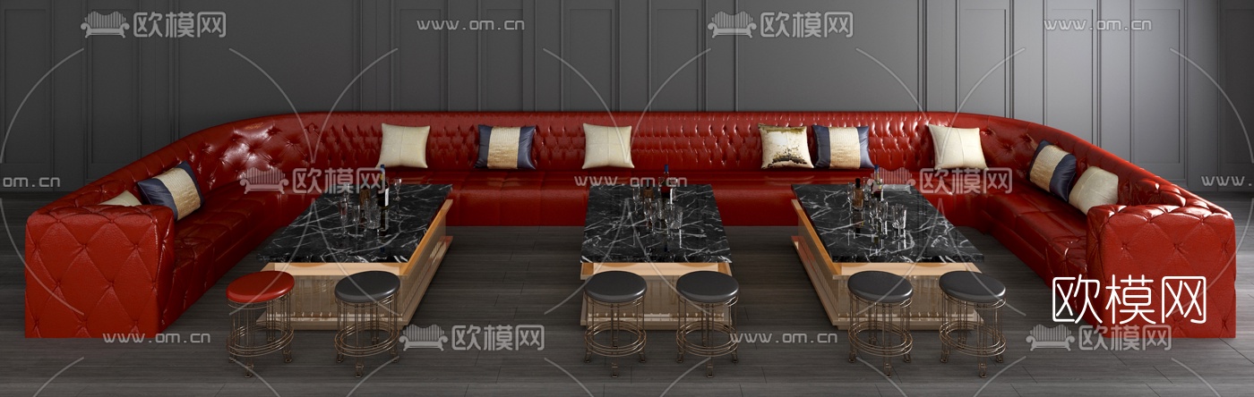 欧式ktv多人沙发茶几组合3d模型