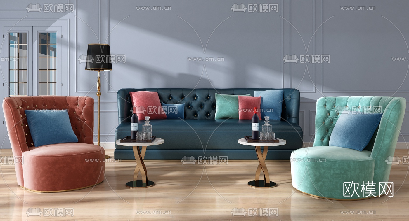 现代皮革沙发组合3d模型