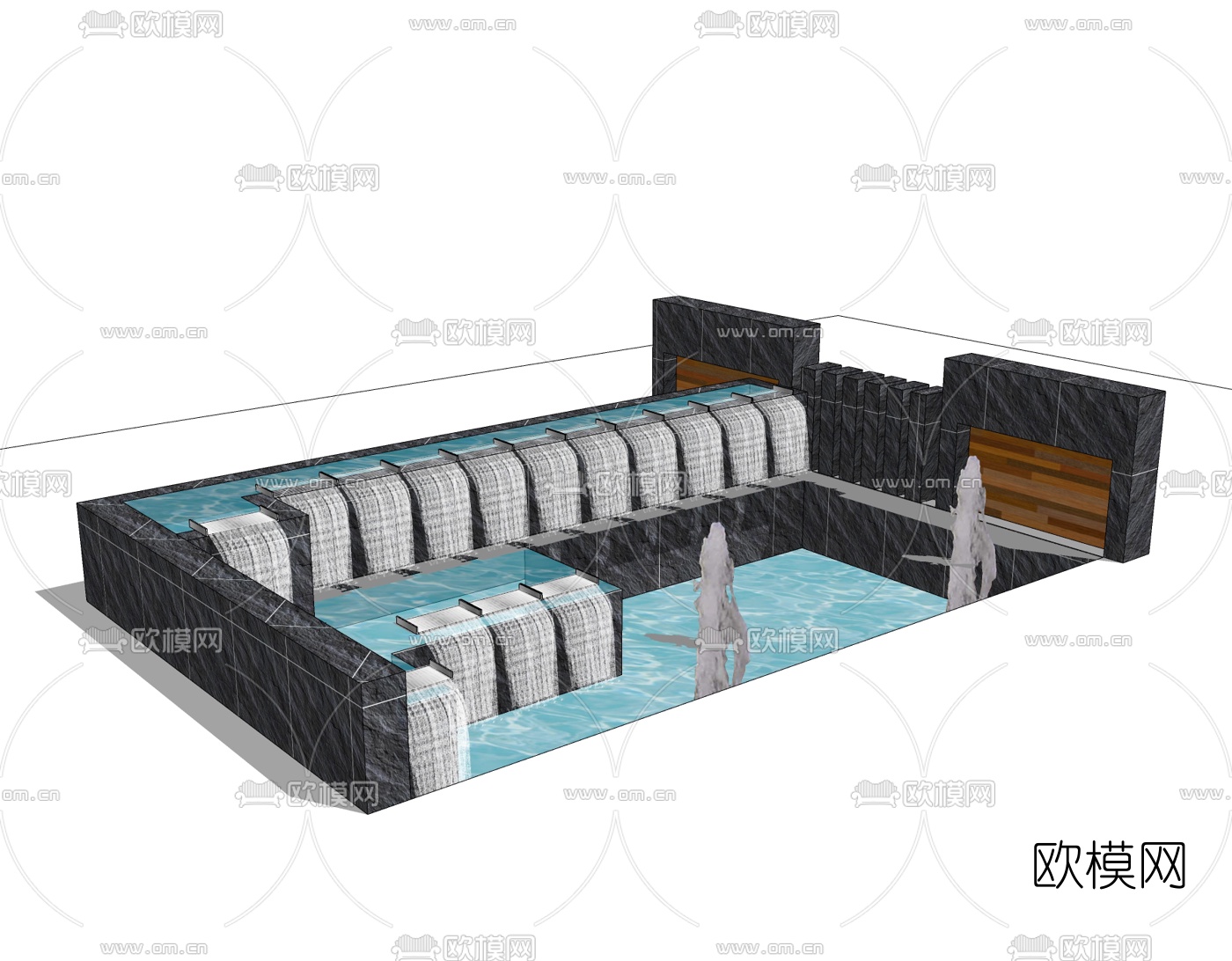 现代喷泉水景免费su模型下载