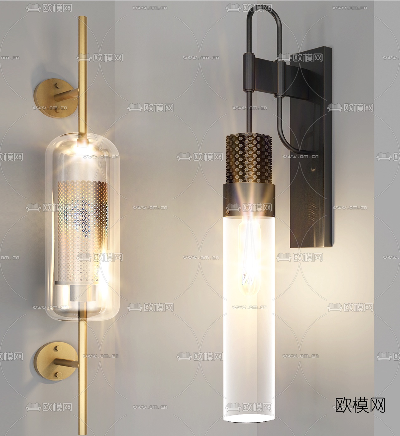 现代金属壁灯组合3d模型下载（渲染图2）