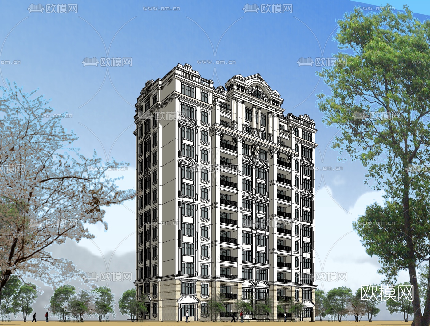 欧式古典高层公寓楼免费su模型下载