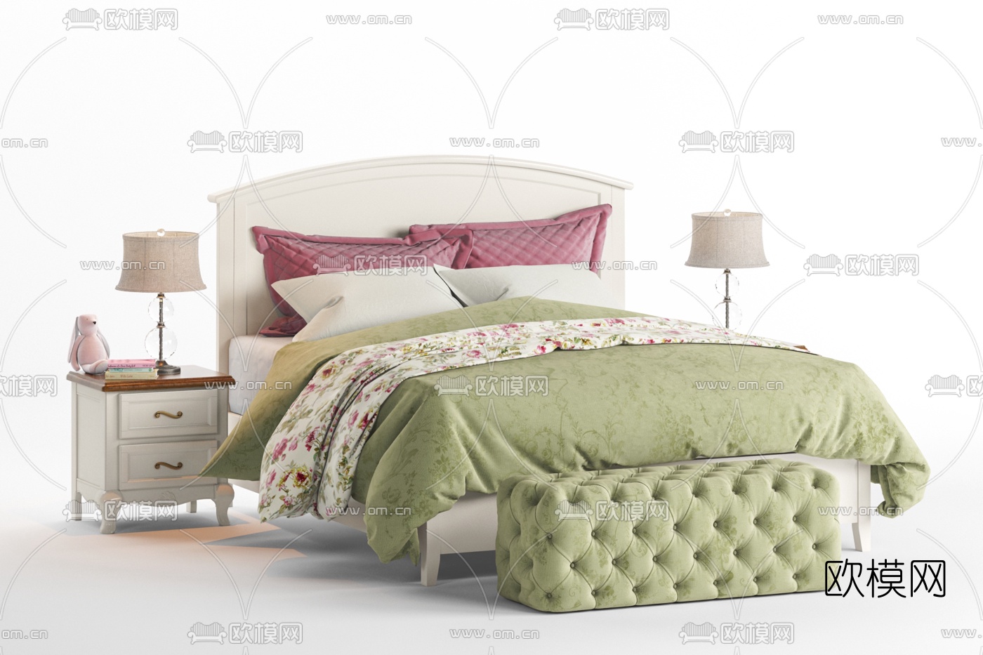 简欧双人床组合3d模型下载