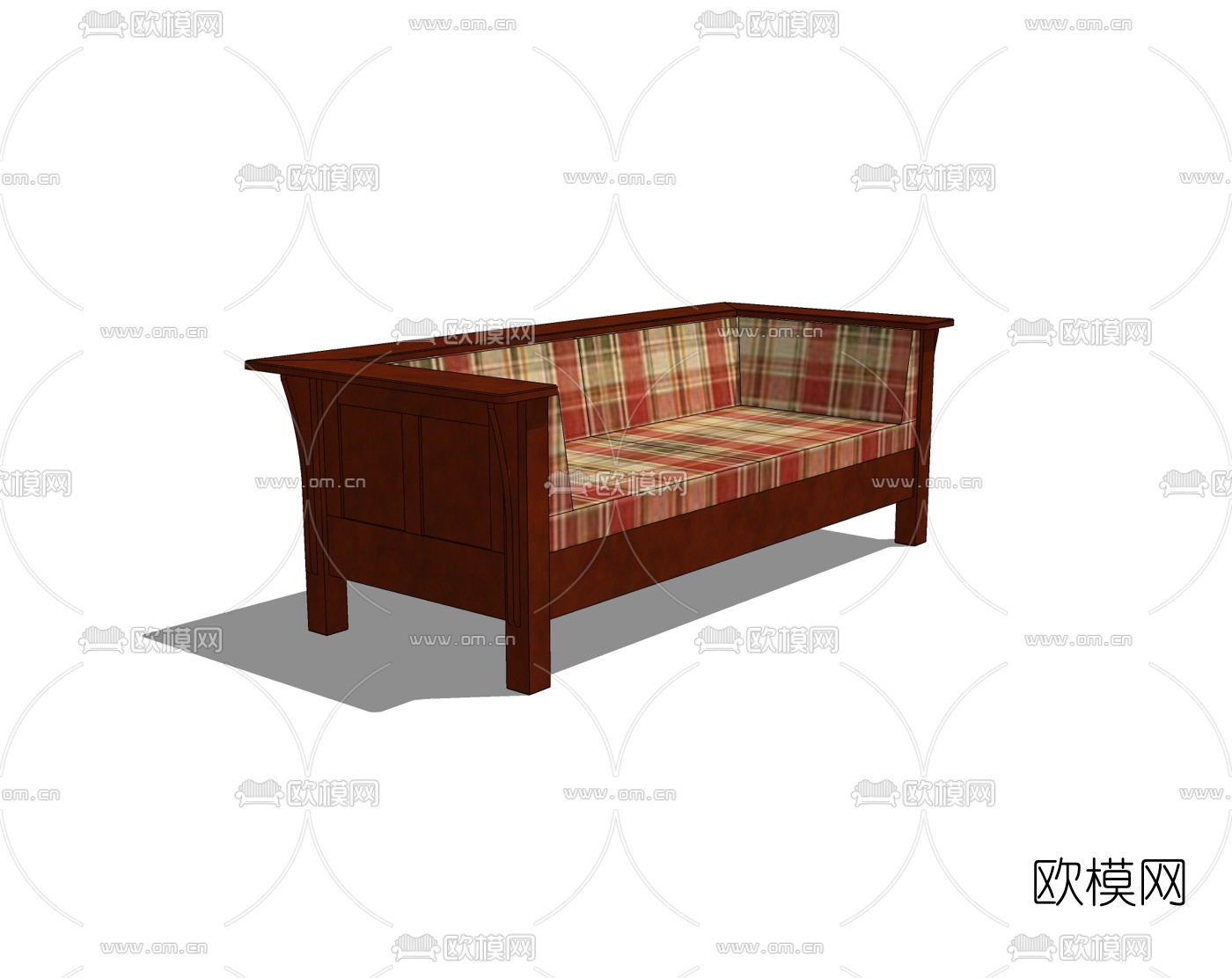 中式实木双人沙发免费su模型下载
