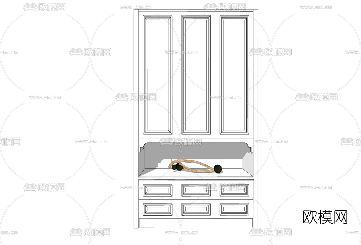 简欧入门鞋柜衣柜免费su模型下载