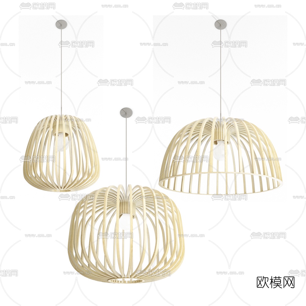 北欧木线框吊灯组合3d模型下载（渲染图1）