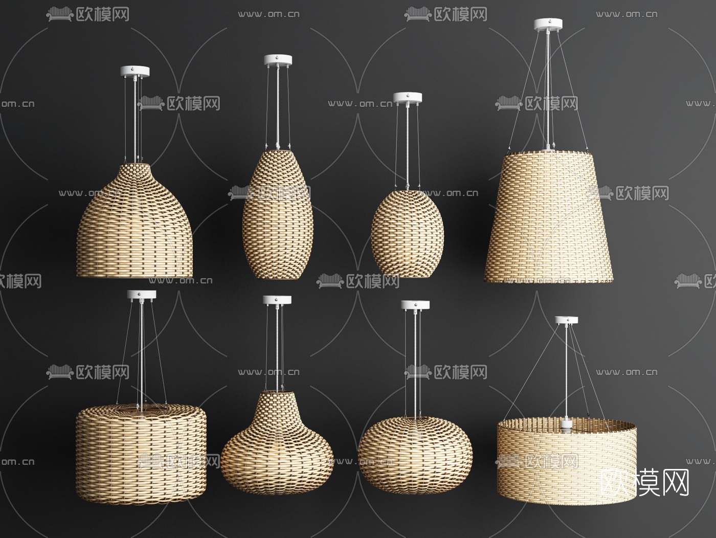 新中式竹编吊灯组合3d模型