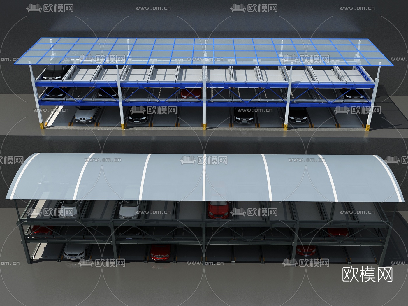 现代户外停车场3d模型