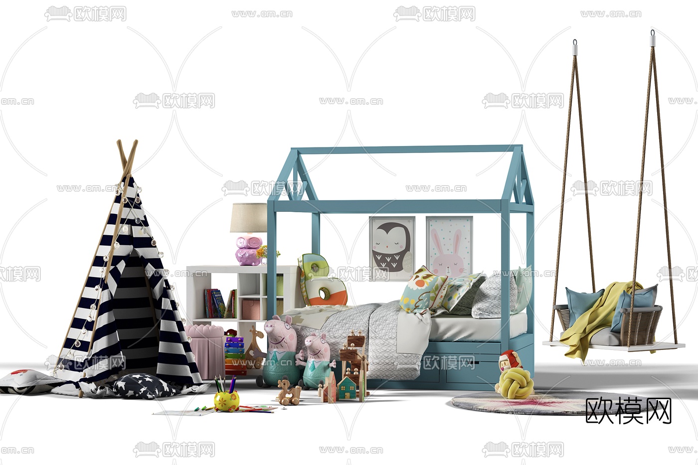 北欧儿童床3d模型下载