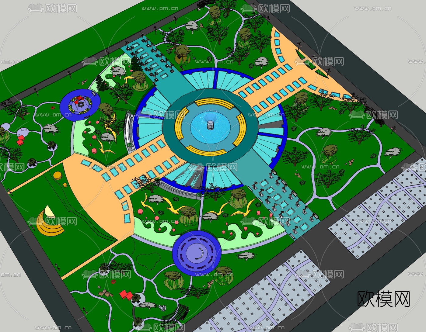 现代公园景观免费su模型下载