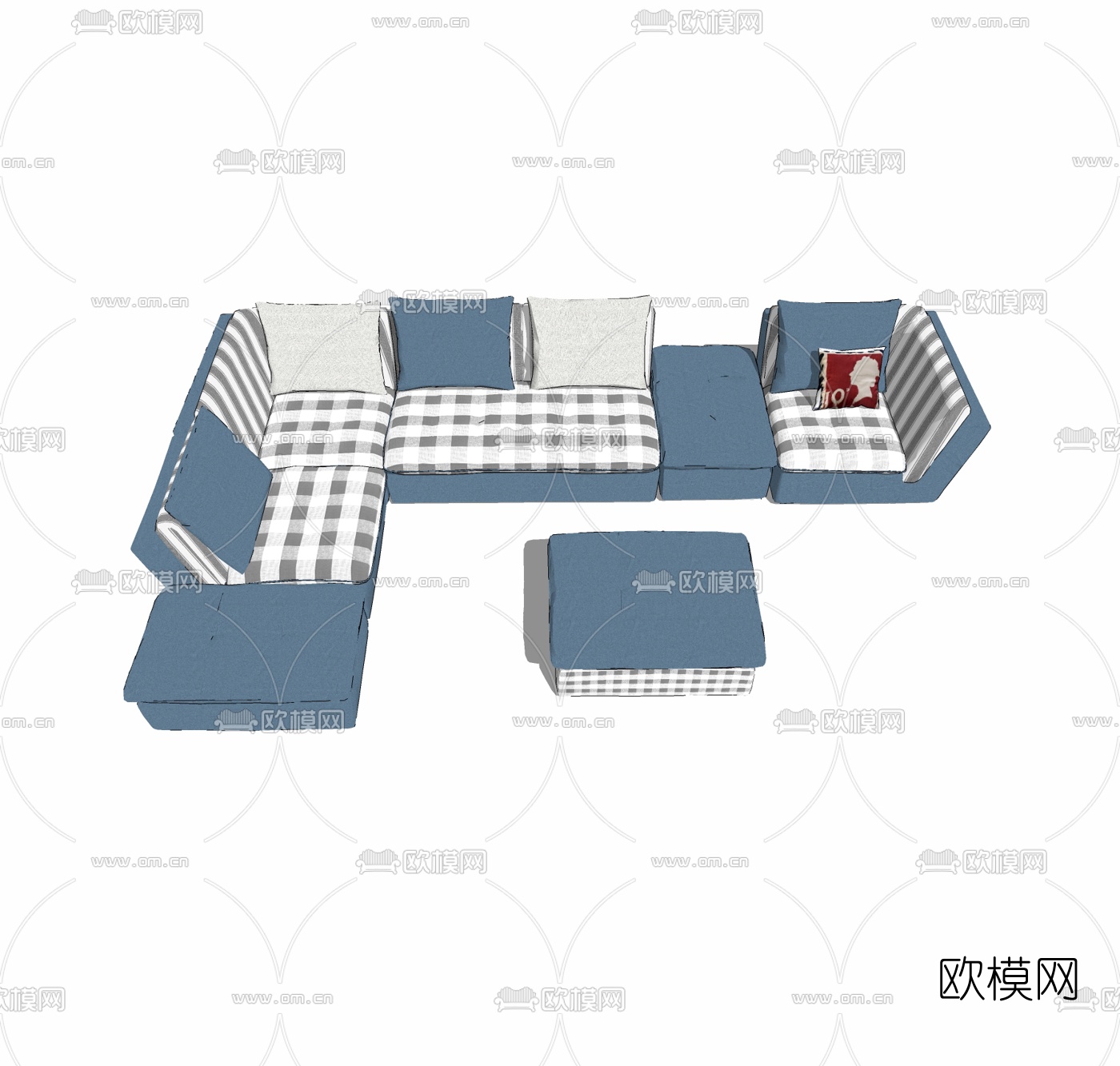 美式布艺沙发组合免费su模型下载