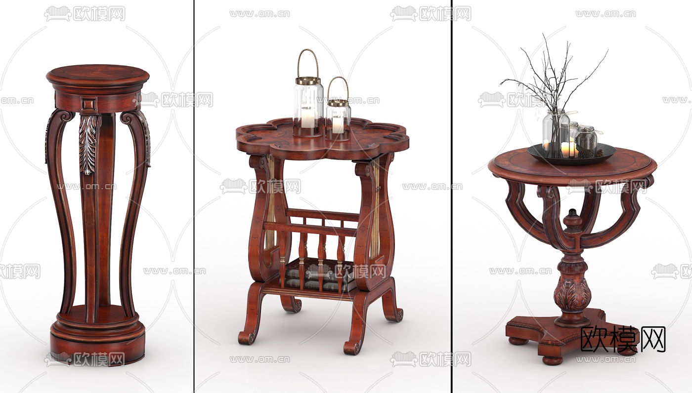 欧式古典圆几角几组合3d模型下载