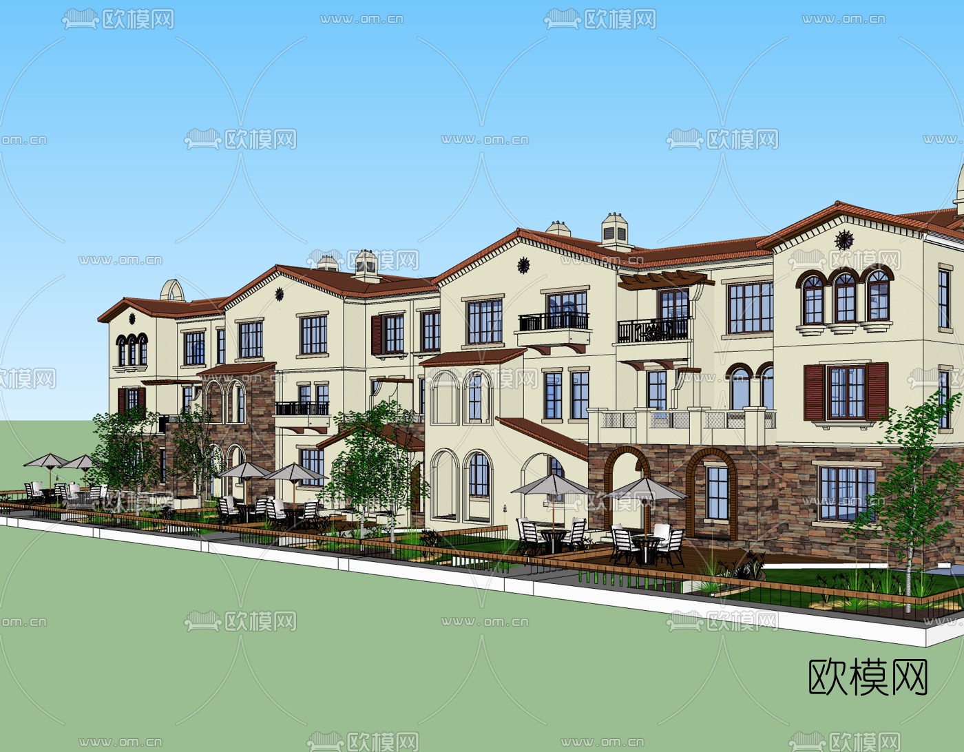 欧式连排别墅免费su模型下载