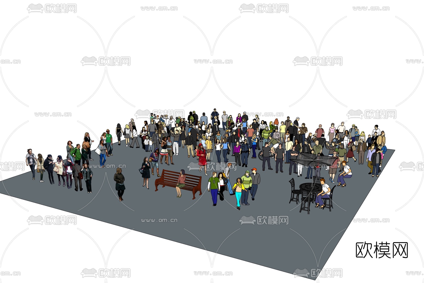 现代人物组合免费su模型下载