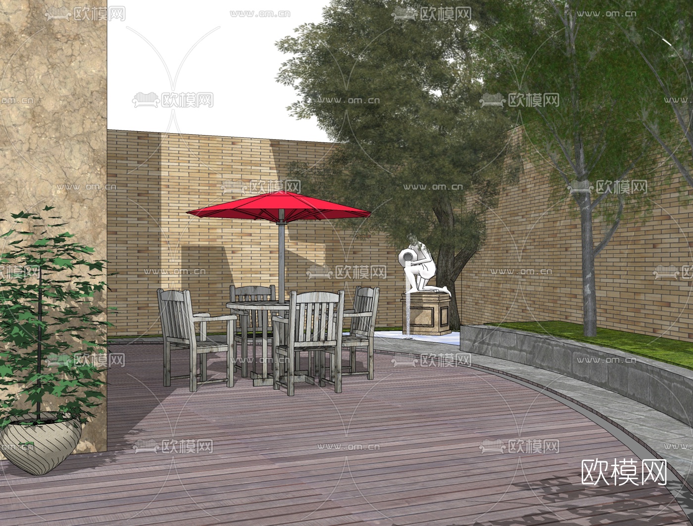 欧式庭院花园免费su模型下载（渲染图2）