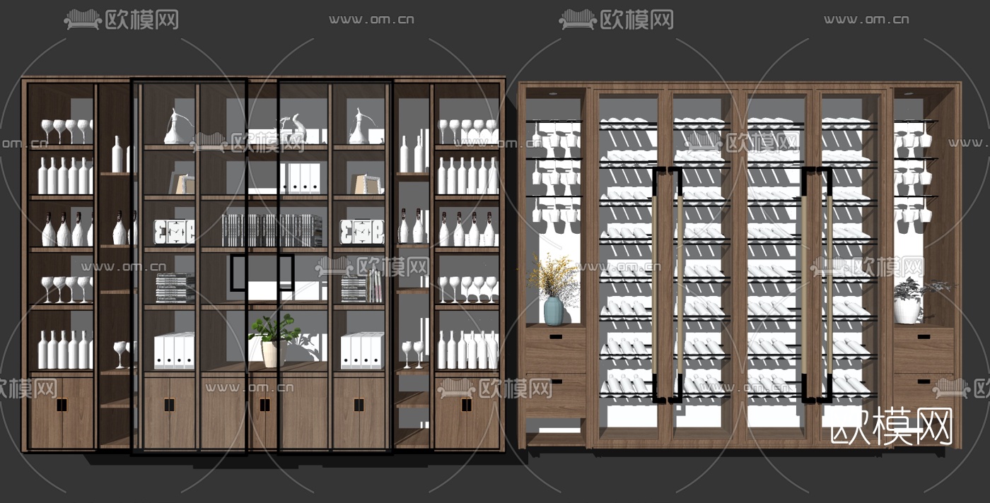 新中式酒柜su模型下载