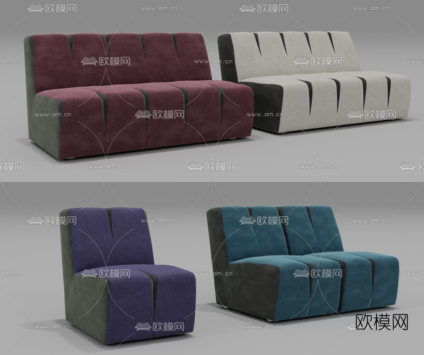 现代休闲卡座沙发组合3d模型下载