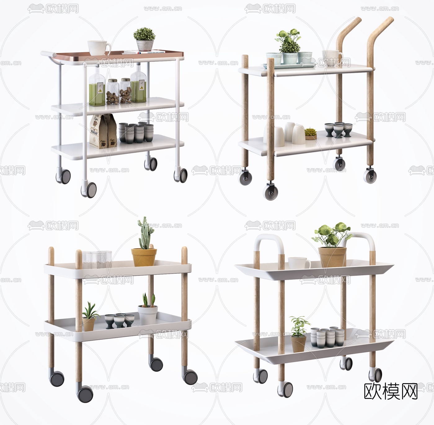 北欧手推餐车组合3d模型下载