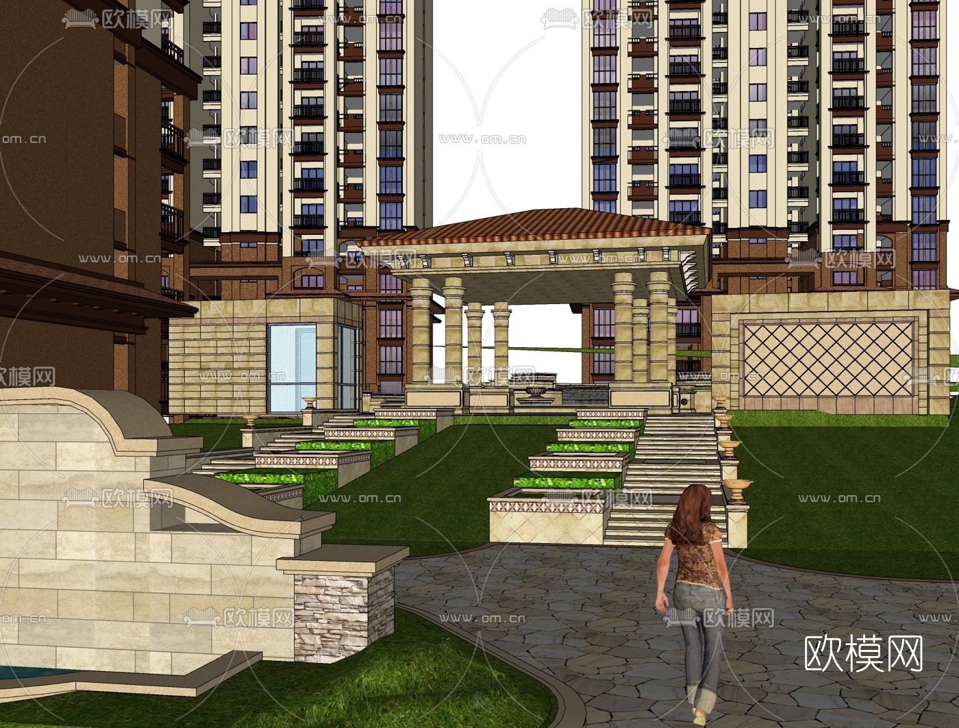 欧式小区入口免费su模型下载