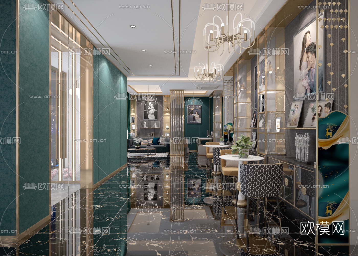 现代轻奢婚纱摄影店前台大厅3D模型