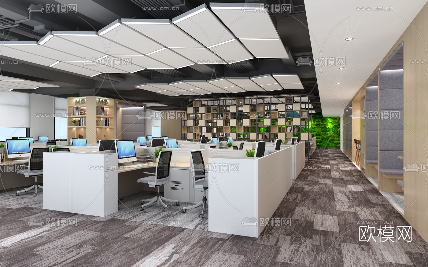 现代敞开式办公区3d模型