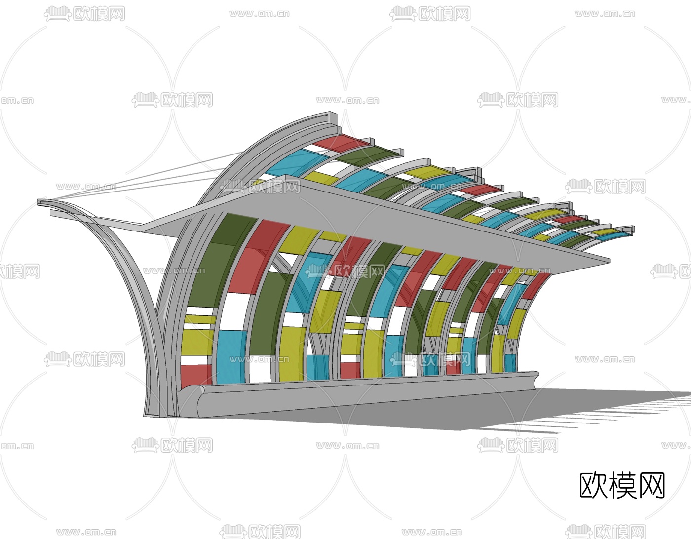 现代廊架免费su模型下载