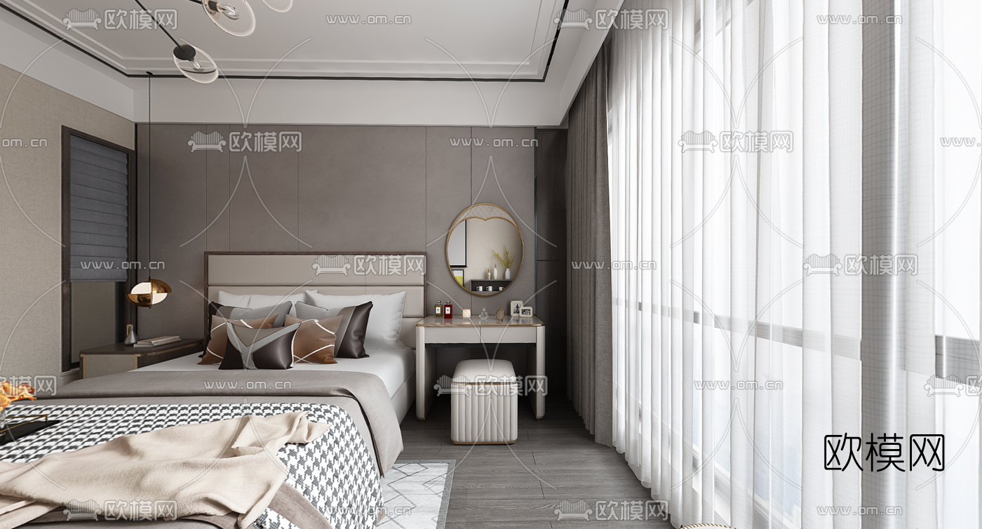 现代卧室全景3d模型-免费3dmax模型库-欧模网