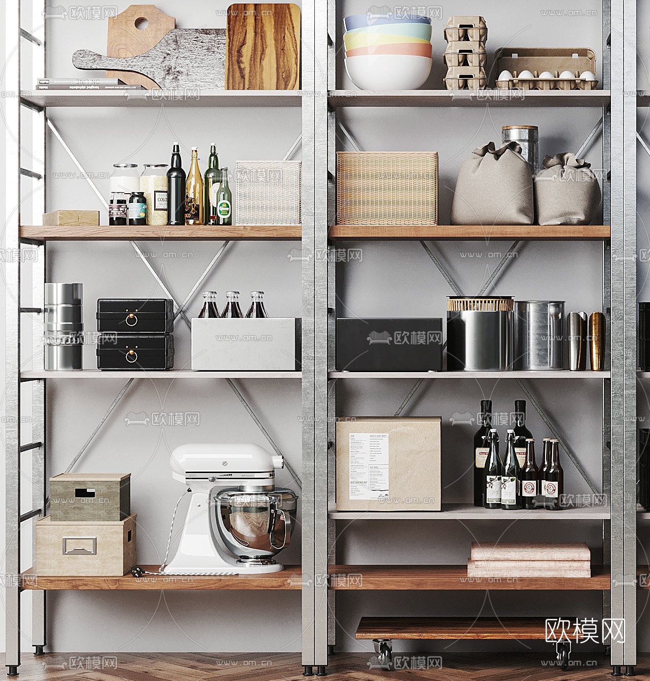 美式餐具厨具食品陈设架3d模型下载（渲染图2）