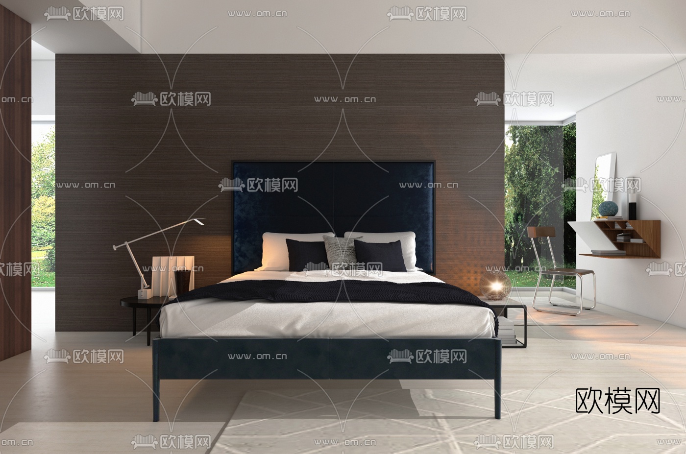 意大利Molteni&C品牌 现代皮革双人床3d模型