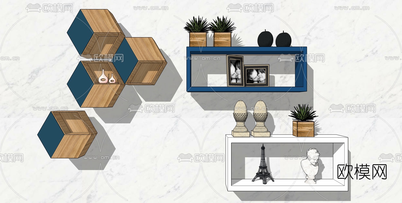 北欧壁柜su模型下载