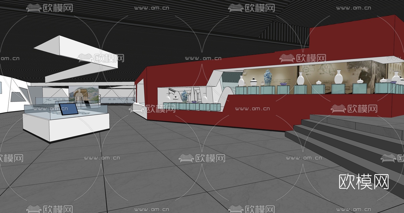 中式文化艺术展厅su模型下载（渲染图5）