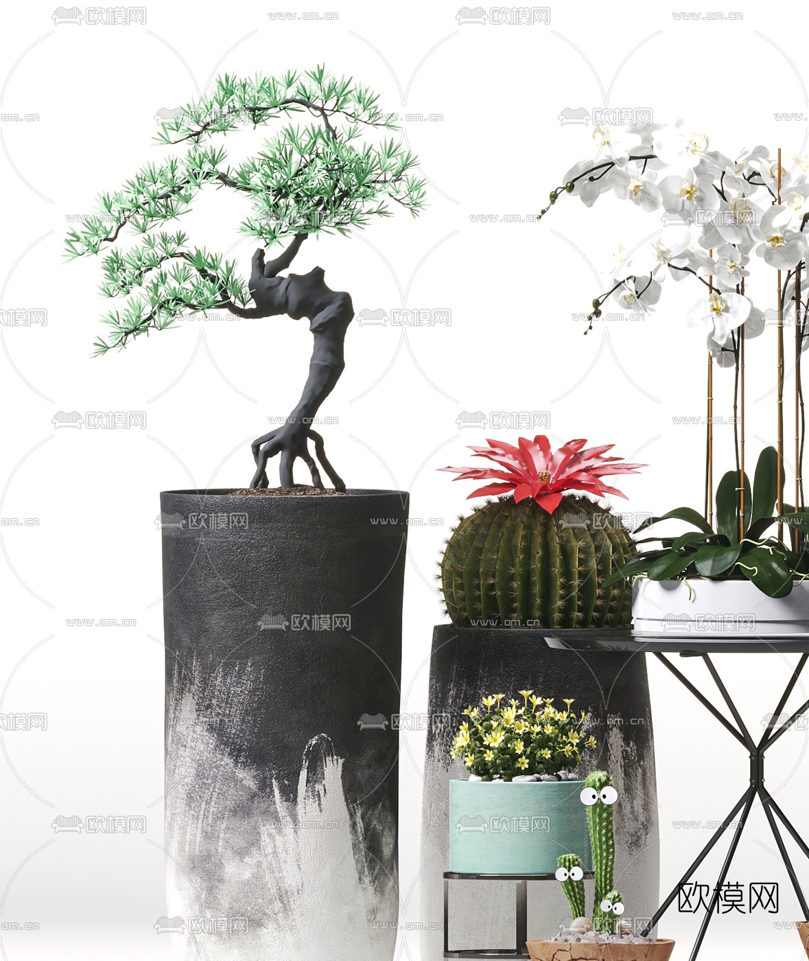 新中式绿植盆栽3d模型下载（渲染图2）