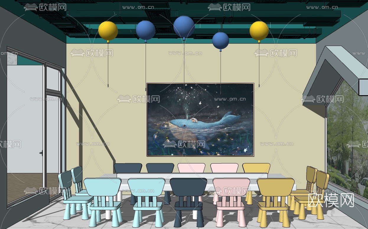 现代幼儿园su模型下载（渲染图3）