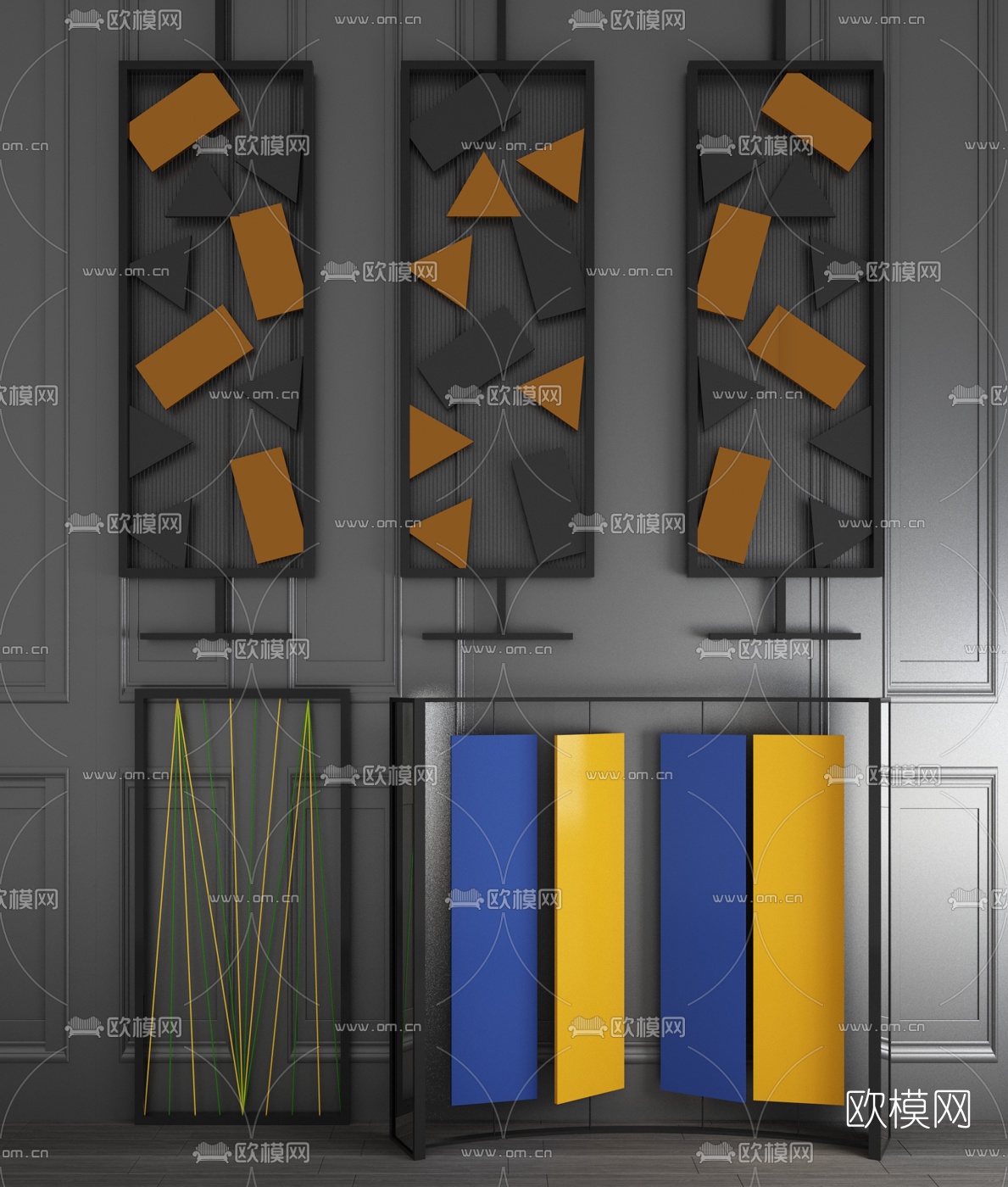 工业风铁艺屏风隔断组合3d模型
