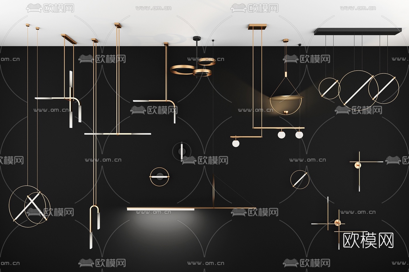 后现代金属吊灯壁灯组合3d模型