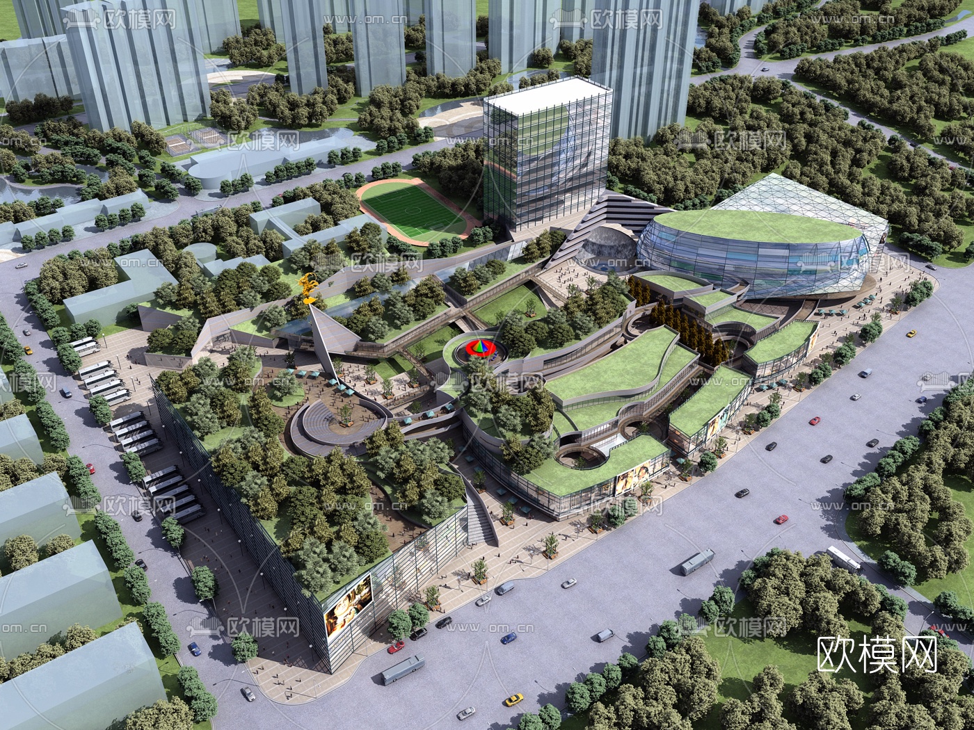 现代商业景观广场3d模型下载_ID10260342_3dmax免费模型-欧模网