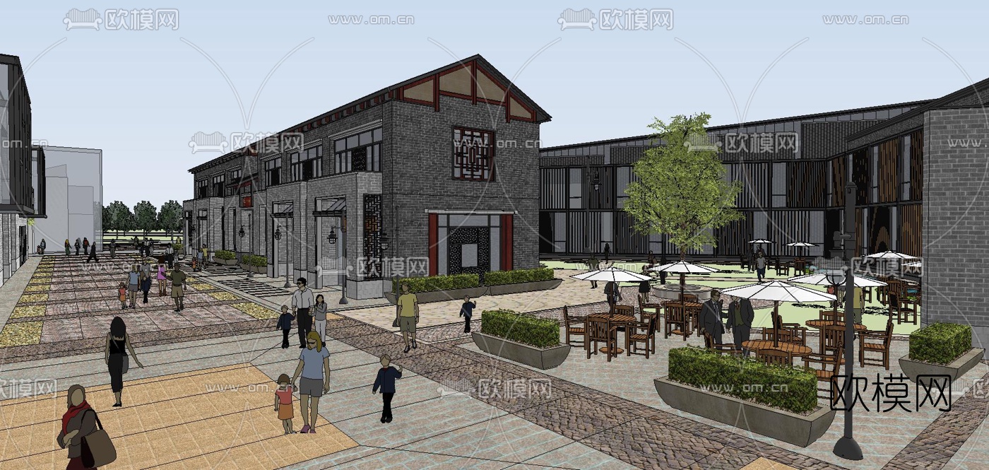 中式商业街su模型下载（渲染图5）