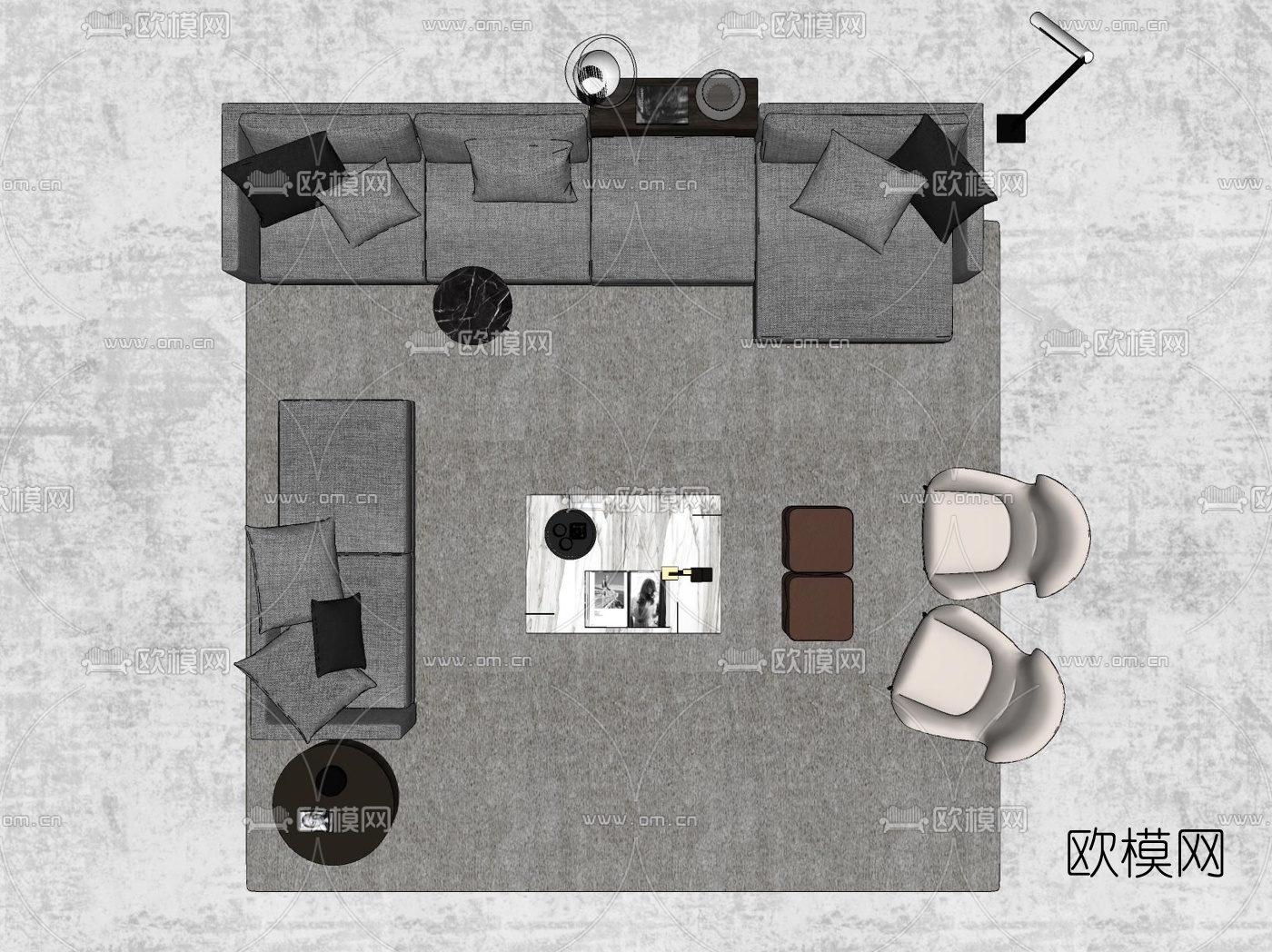 现代布艺多人沙发组合su模型下载（渲染图3）