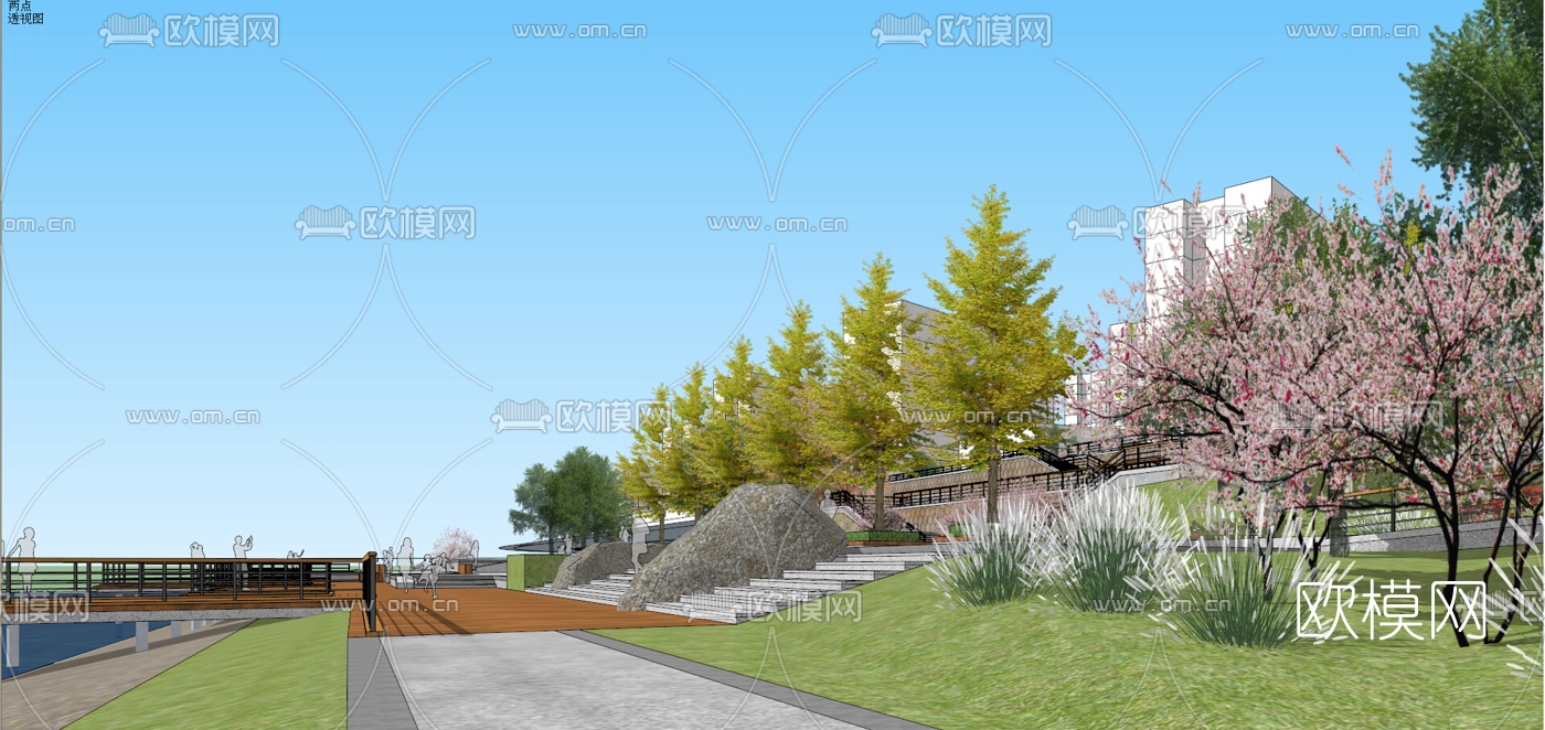 现代滨水景观su模型下载（渲染图4）