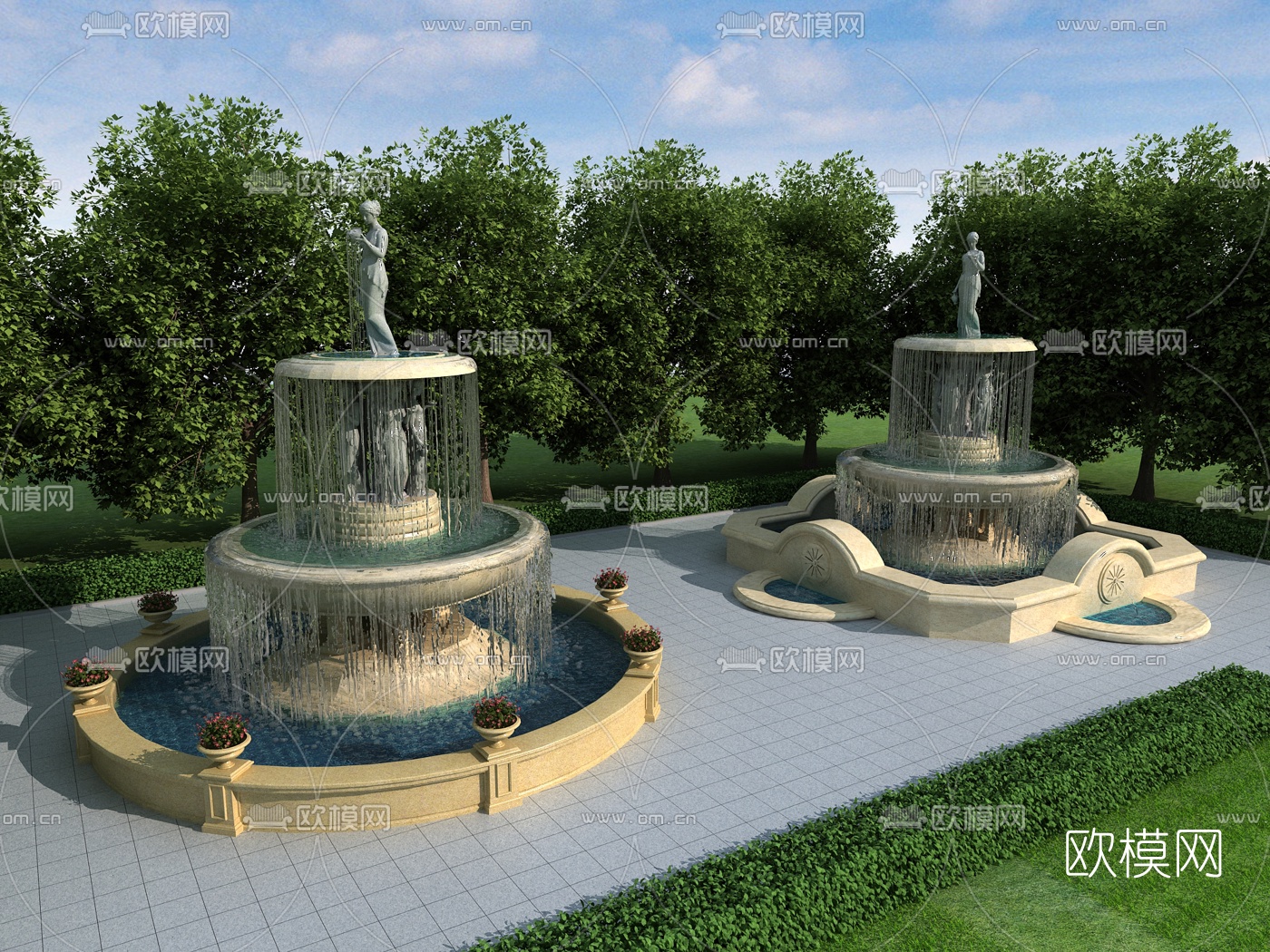 欧式喷泉水景3d模型