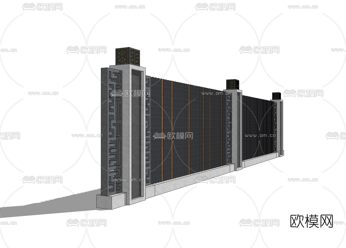 新中式围墙免费su模型下载