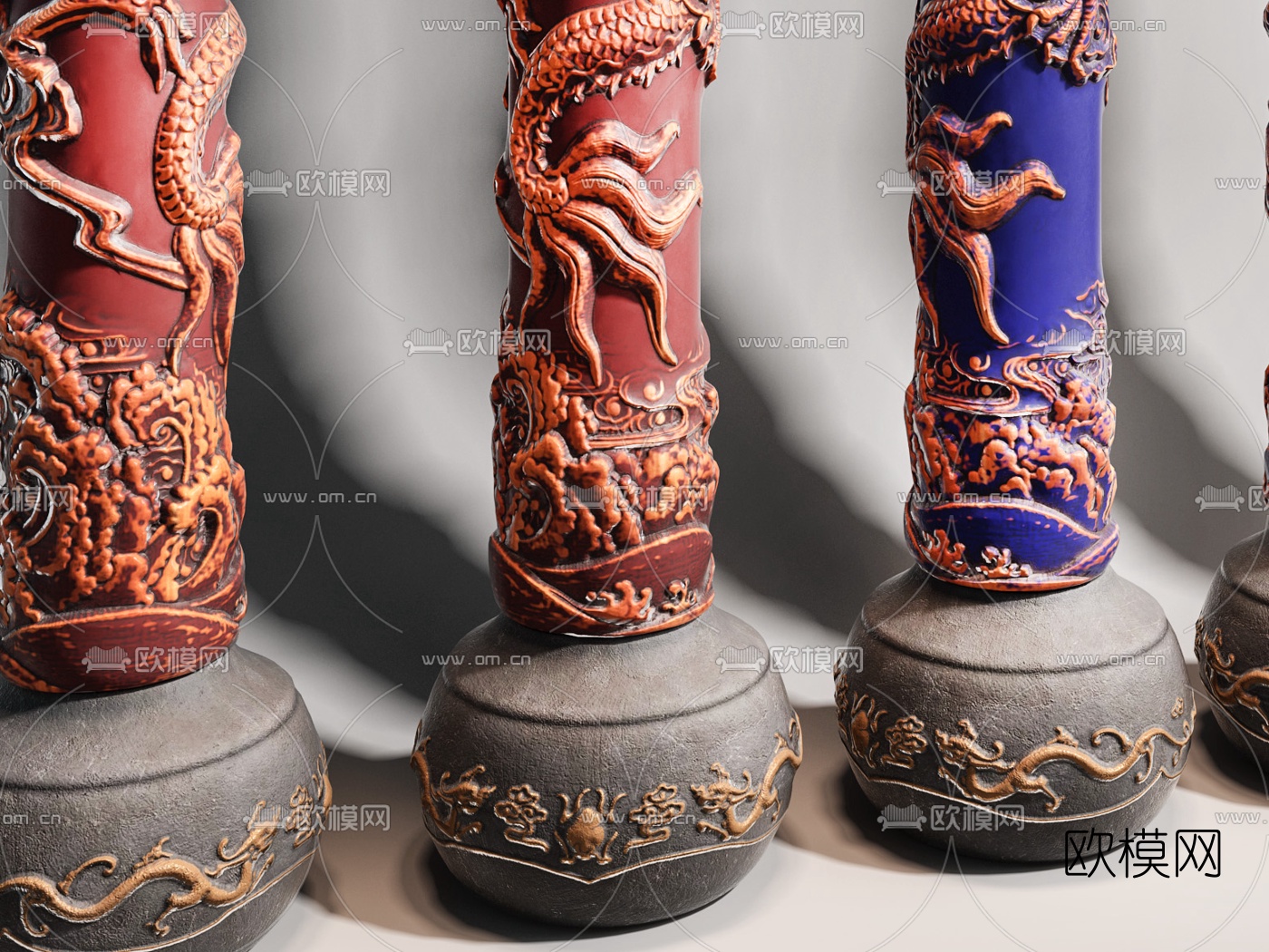 新中式盘龙柱子3d模型下载（渲染图2）