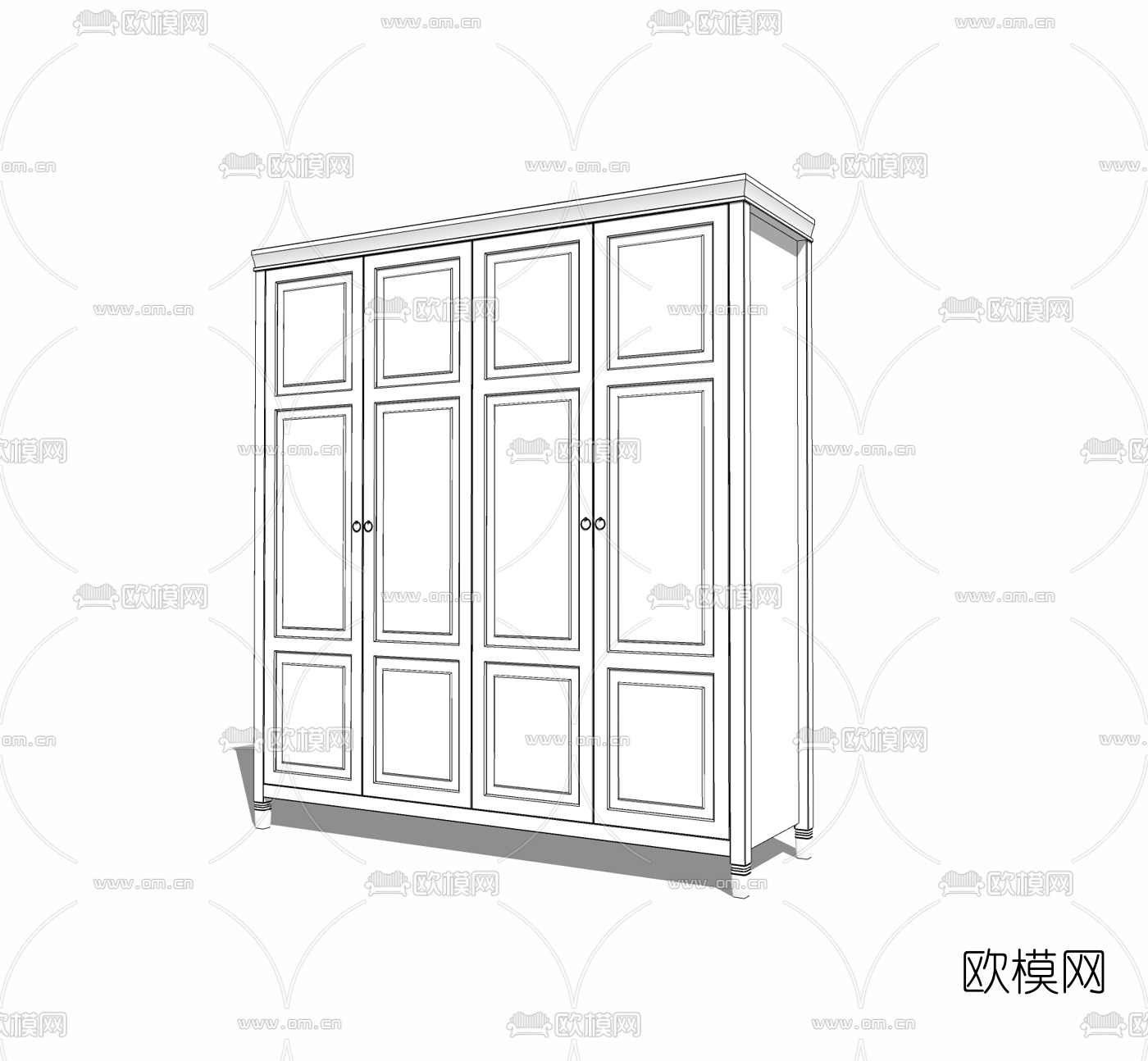 现代白色衣柜免费su模型下载