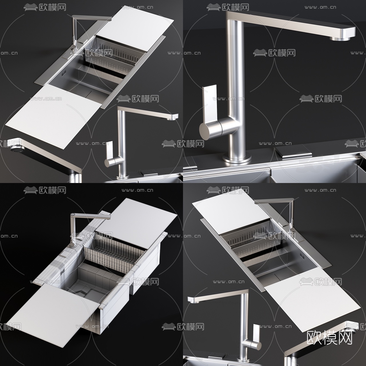 现代厨房水槽洗菜盆3d模型下载