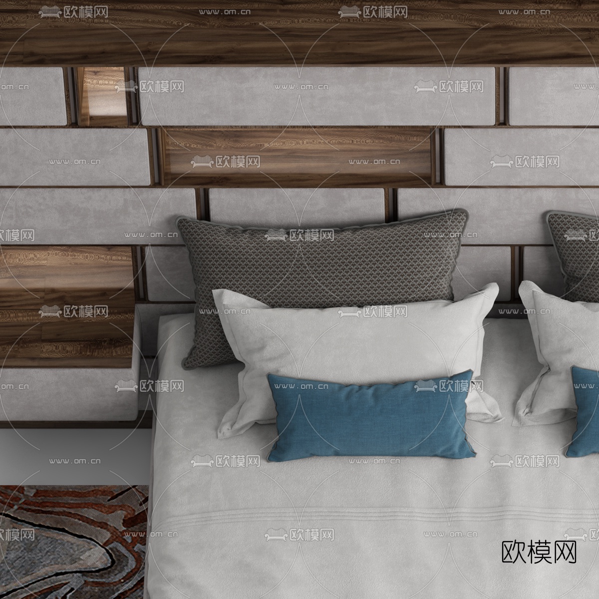 现代布艺双人床3d模型