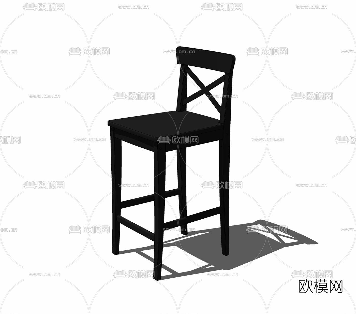 工业风实木吧台椅免费su模型下载