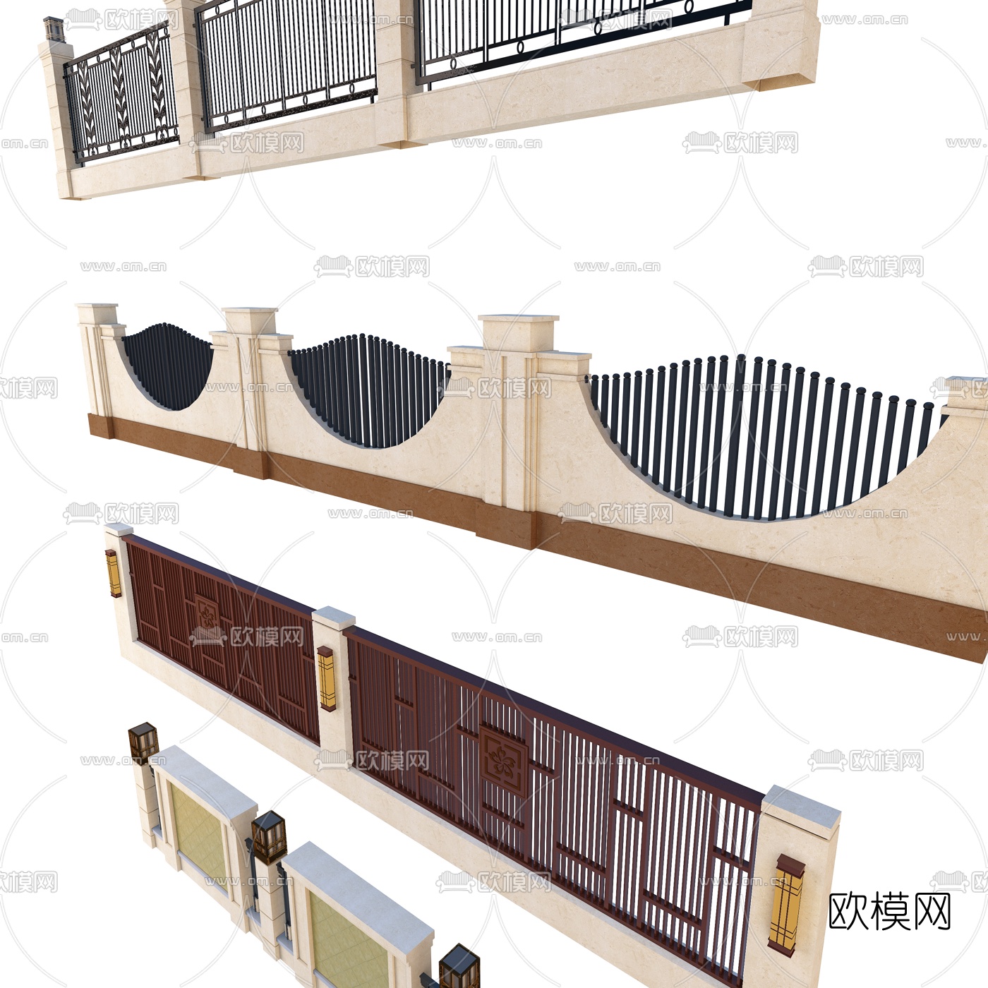 欧式围栏围墙铁艺围栏3d模型