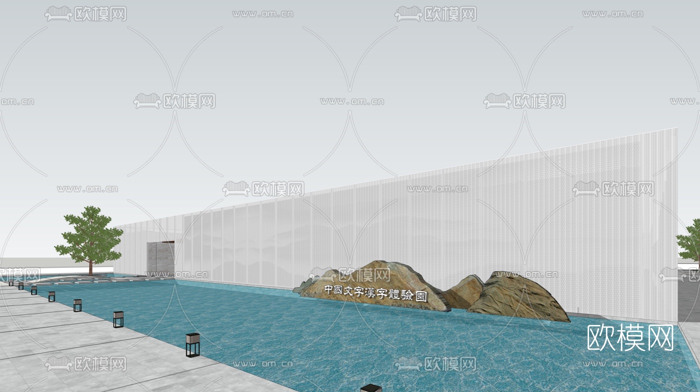 中式博物馆外观su模型下载（渲染图4）