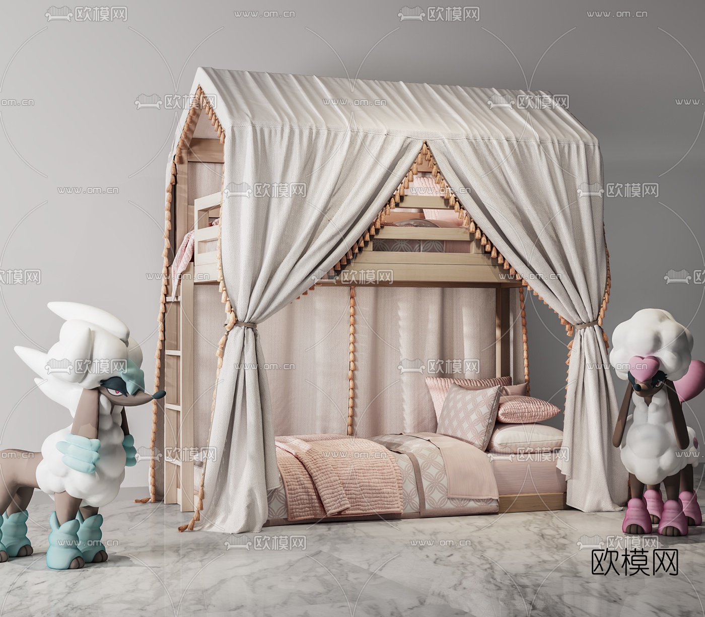 现代儿童床3d模型下载（渲染图1）